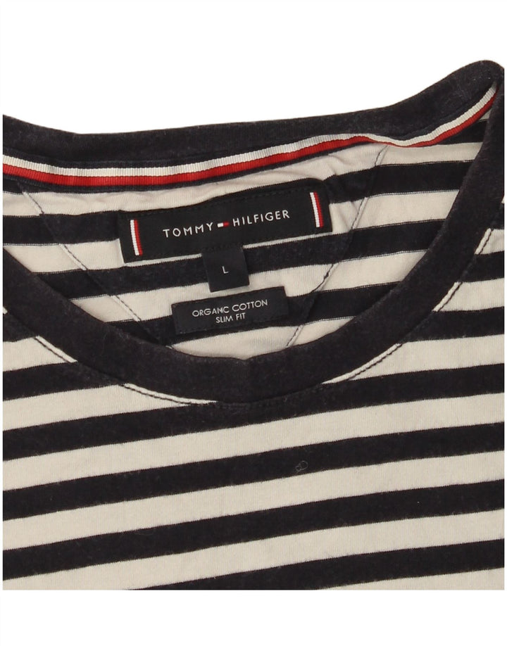 TOMMY HILFIGER T-shirt slim fit da donna UK 14 Large Black Striped