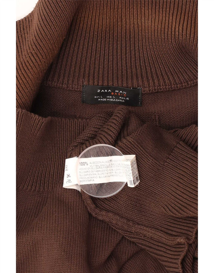 Maglione cardigan da uomo Zara grande in cotone marrone