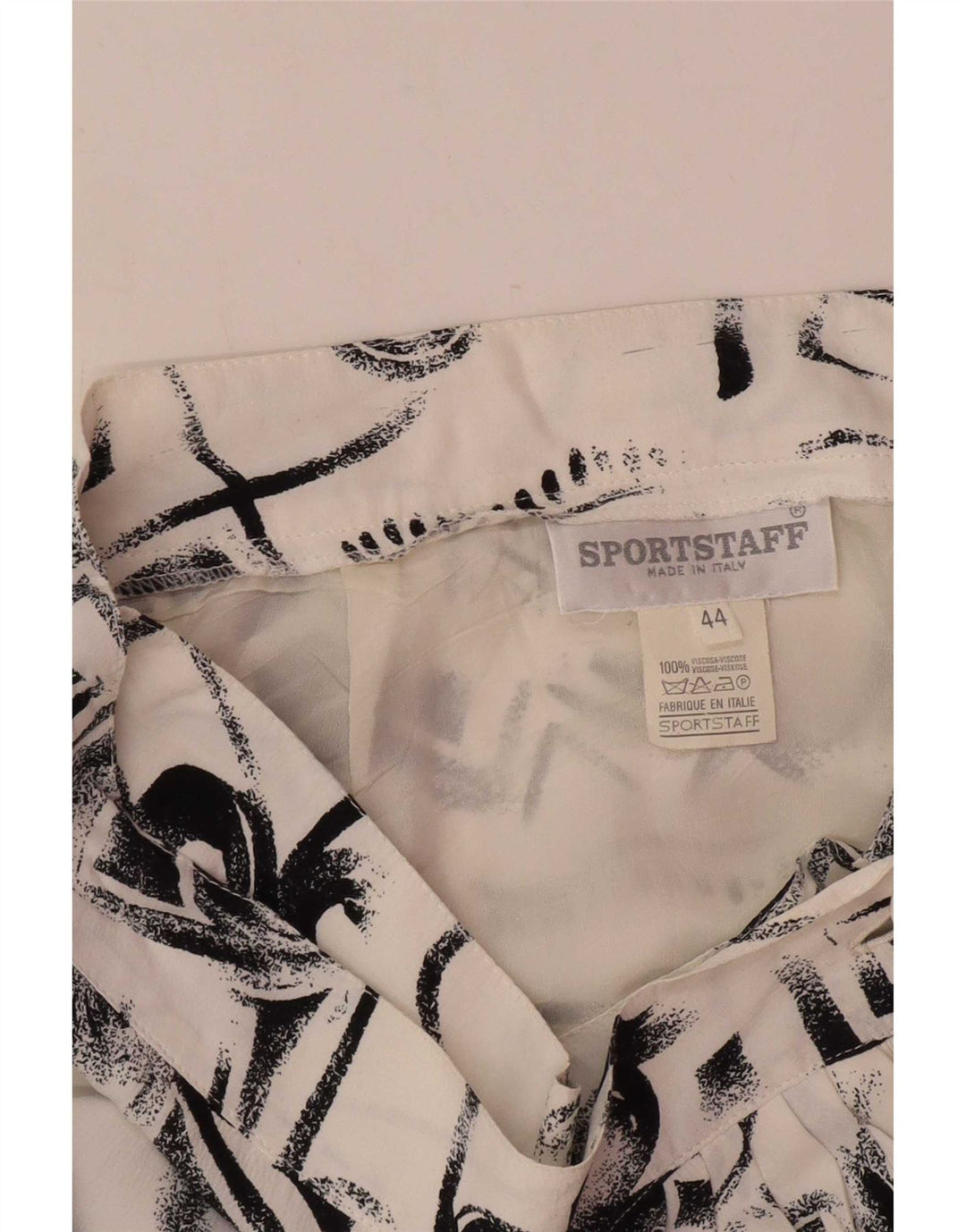 Gonna a portafoglio vintage da donna IT 44 media W26 viscosa geometrica bianca