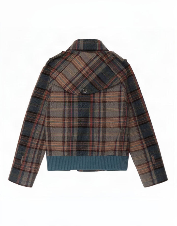 Giubbotto Bomber Militare Donna Benetton IT 46 Large Green Check Lana