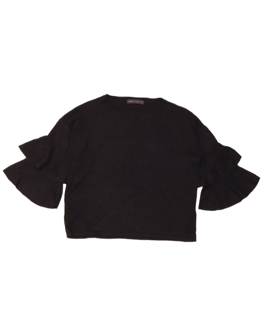Marks & Spencer Top oversize da donna manica 3/4 UK 8 Small in viscosa nera