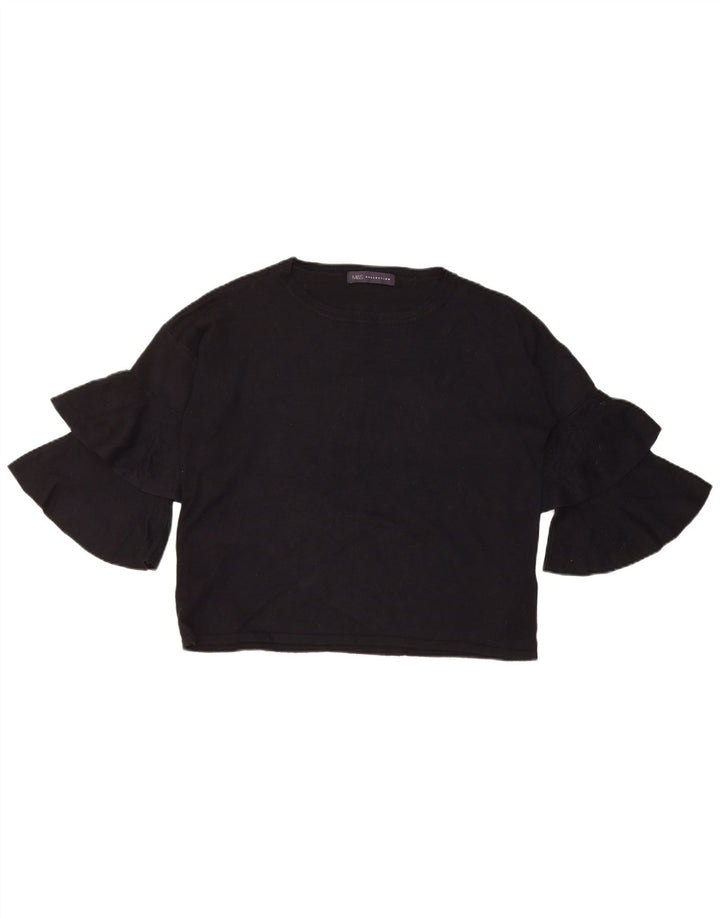 Marks & Spencer Top oversize da donna manica 3/4 UK 8 Small in viscosa nera