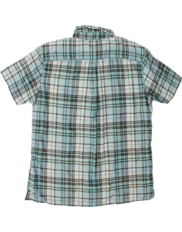 EDDIE BAUER Mens Short Sleeve Shirt Large Blue Check Polyester Vintage Eddie Bauer and Second-Hand Eddie Bauer from Messina Hembry 