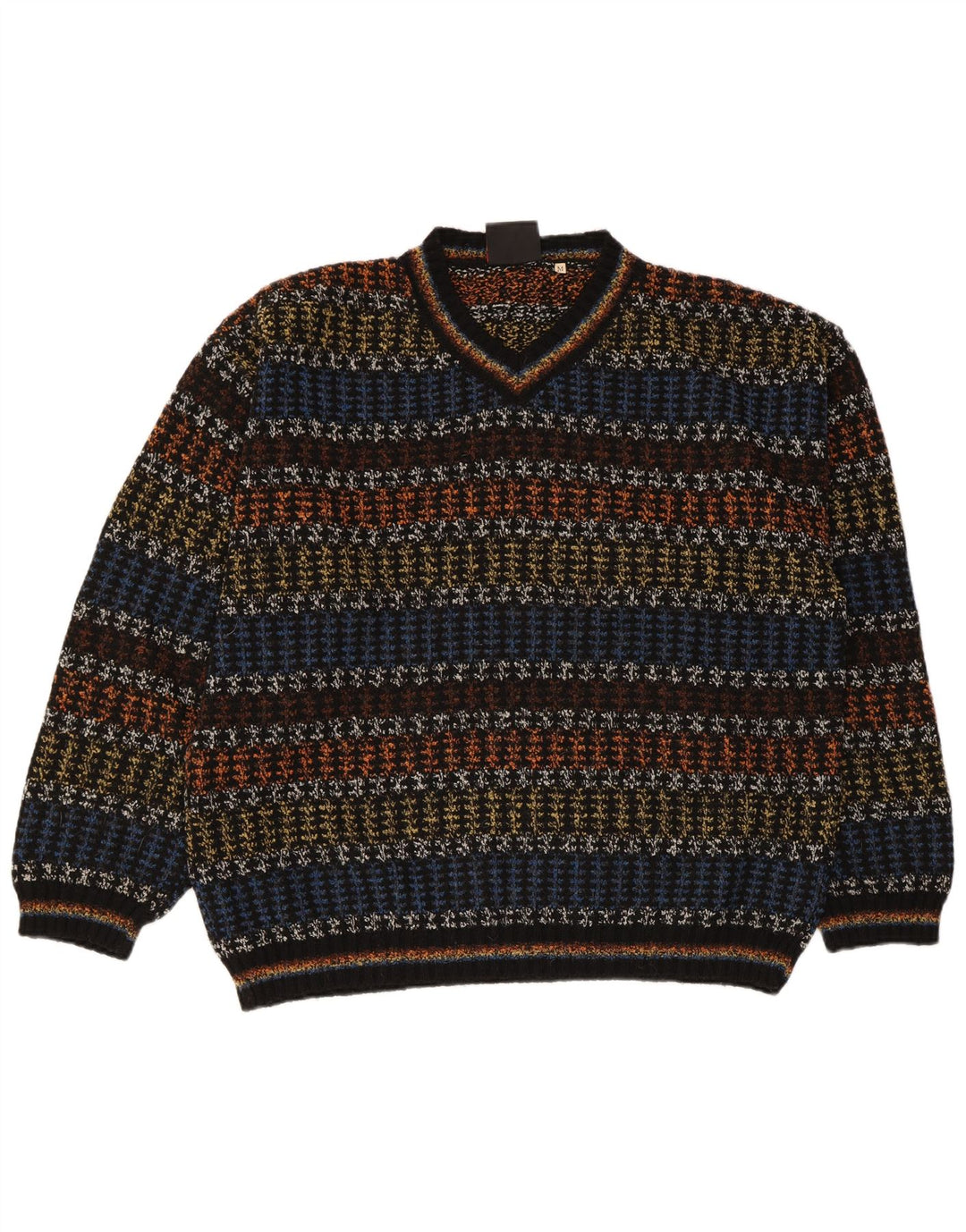Maglione da uomo con scollo a V Oxymel in lana a righe multicolori medie
