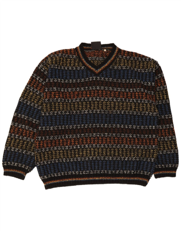 Maglione da uomo con scollo a V Oxymel in lana a righe multicolori medie