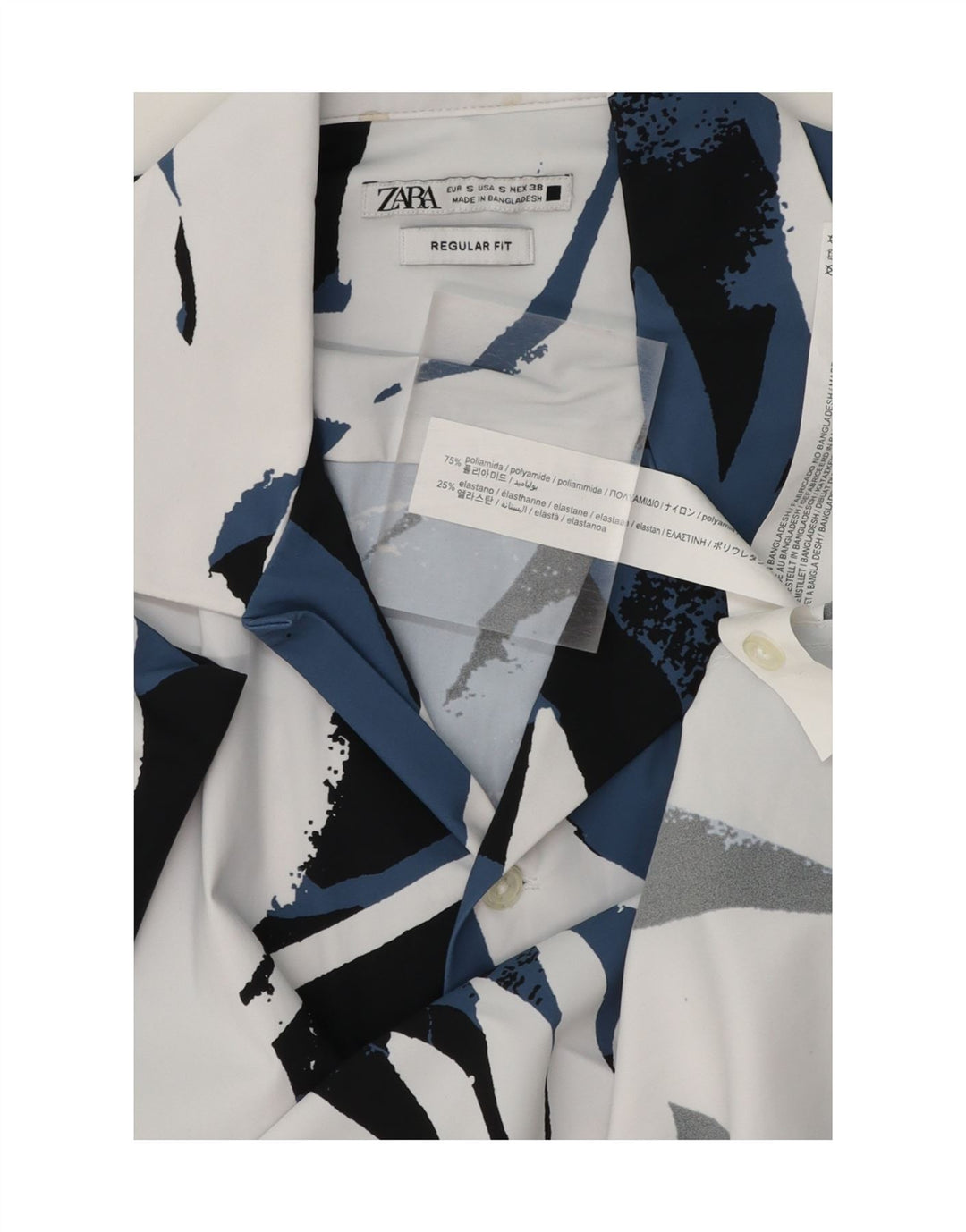 ZARA Mens Regular Fit Short Sleeve Shirt Small Blue Floral Polyamide Vintage Zara and Second-Hand Zara from Messina Hembry 