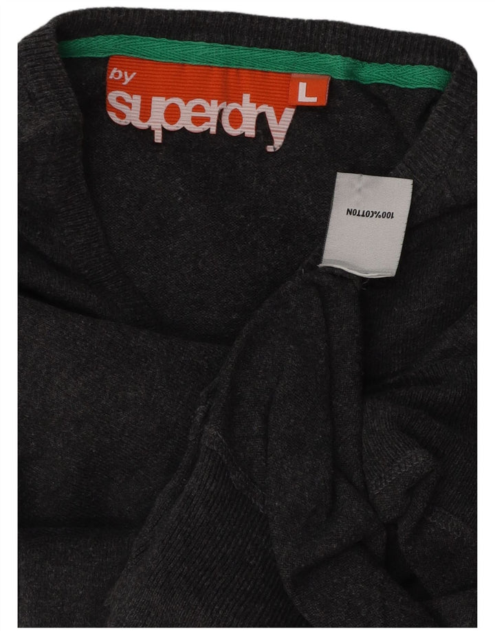 Maglione da donna con scollo a V SUPERDRY UK 16 grande cotone grigio