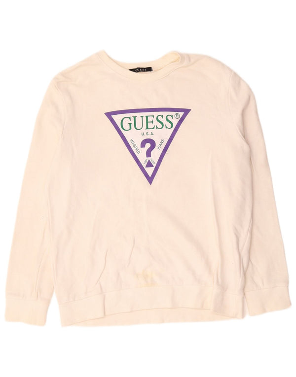 Guess Felpa con grafica da donna Maglione UK 14 Medio Cotone bianco sporco