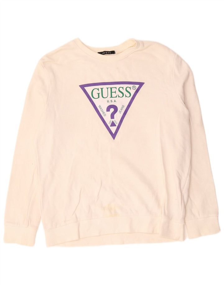 Guess Felpa con grafica da donna Maglione UK 14 Medio Cotone bianco sporco