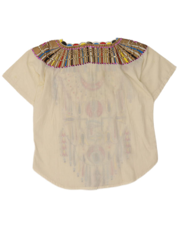 Camicetta vintage da donna con motivo astratto Top UK 14 Etnico bianco medio