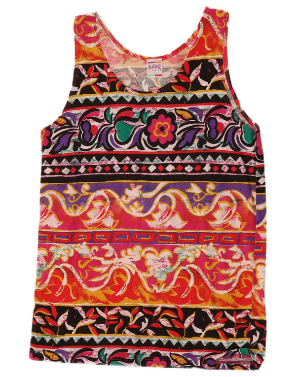 Canotta vintage da donna UK 14 grande cotone floreale multicolore retrò