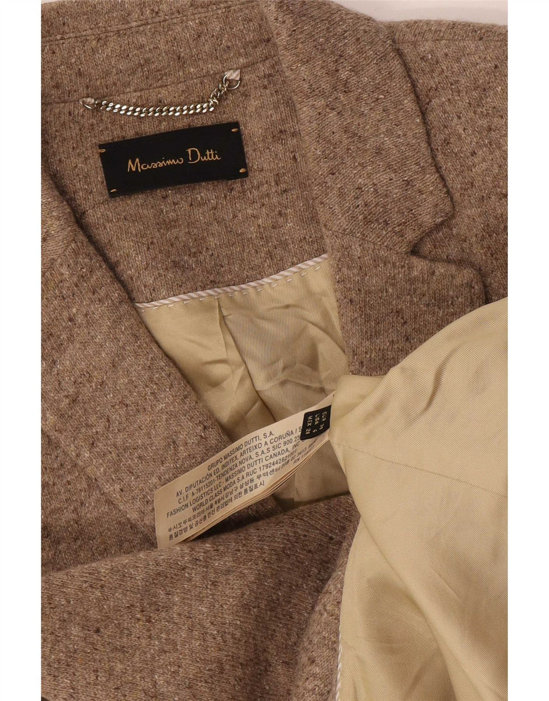 Giacca blazer da donna a 2 bottoni Massimo Dutti EU 38 piccola lana screziata beige