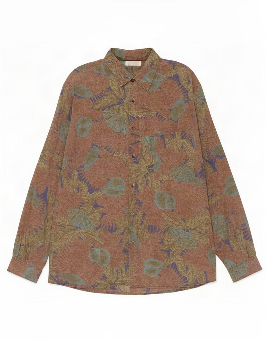 Camicia vintage da uomo grande in viscosa floreale marrone