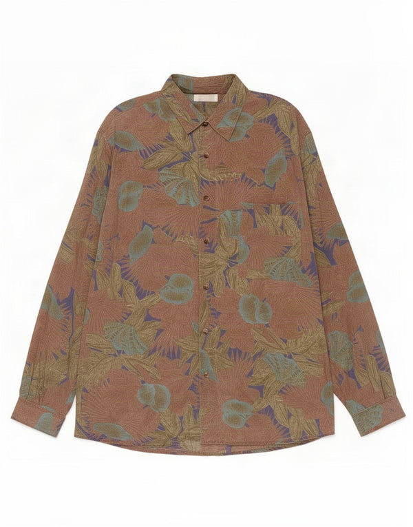 Camicia vintage da uomo grande in viscosa floreale marrone