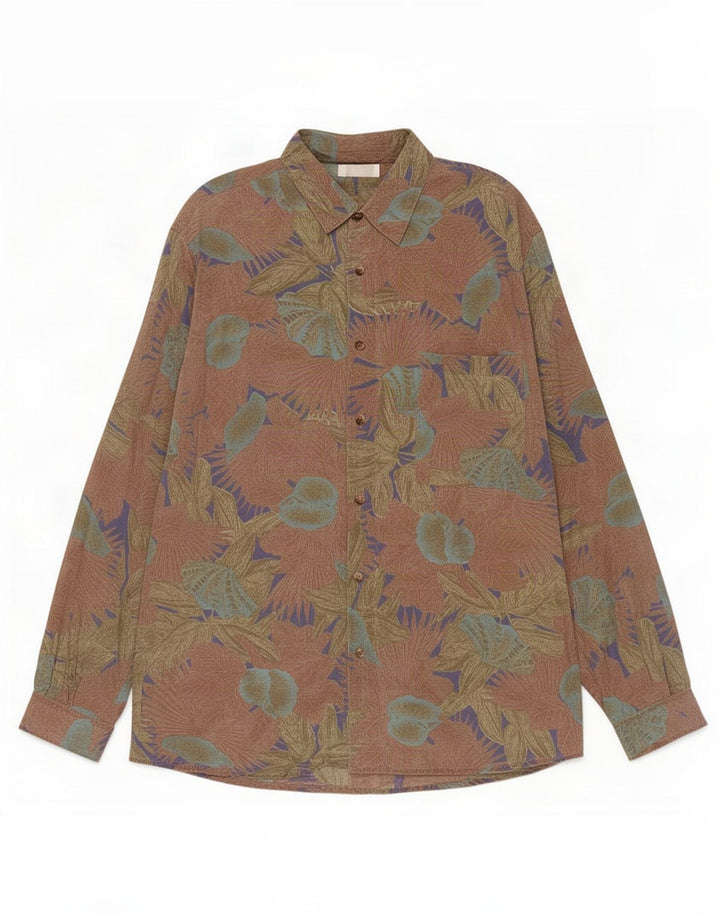 Camicia vintage da uomo grande in viscosa floreale marrone