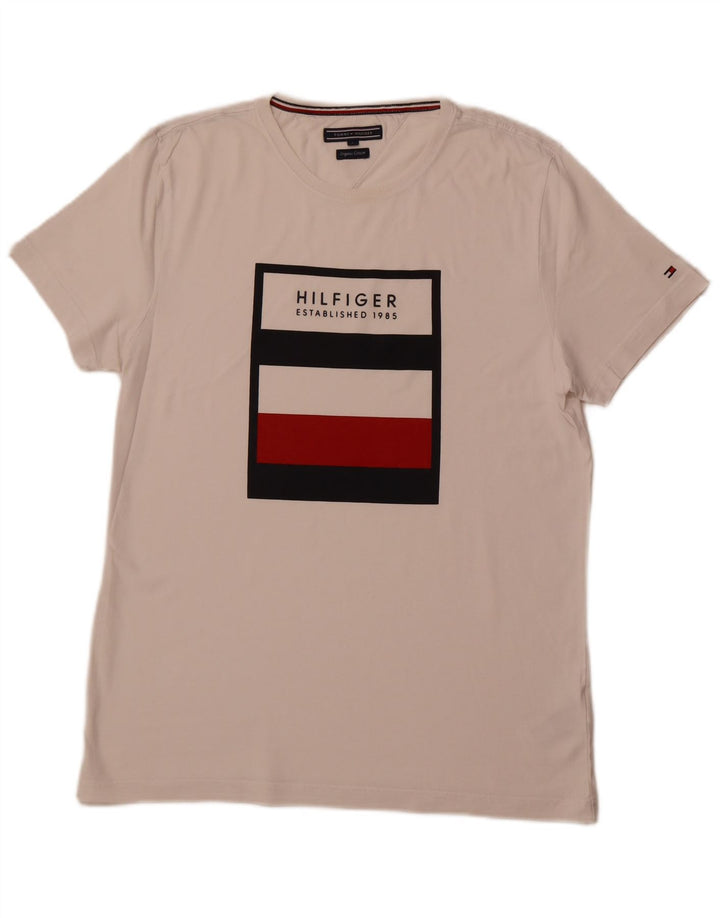 TOMMY HILFIGER T-shirt grafica da uomo Top grande in cotone bianco
