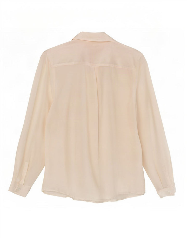 Camicetta camicia vintage da donna UK 12 seta media bianco sporco