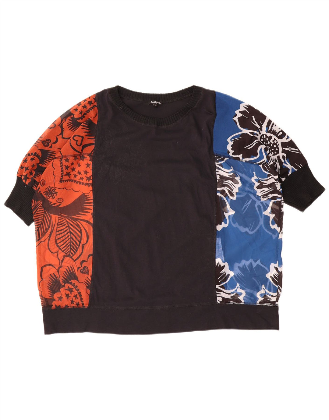 Desigual Donna Manica Corta Felpa Maglione UK 18 XL Multicolore