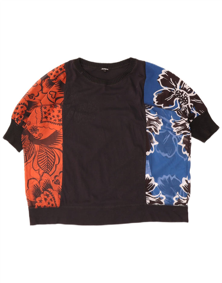 Desigual Donna Manica Corta Felpa Maglione UK 18 XL Multicolore