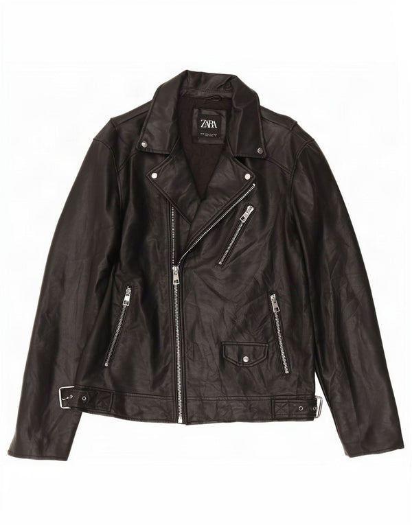 Giacca da motociclista da uomo in ecopelle Zara UK 42 XL poliuretano nero