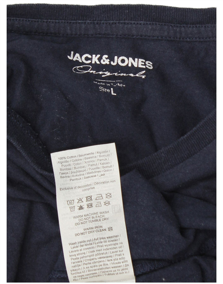Jack & Jones Top grafico da uomo a maniche lunghe grande in cotone blu navy