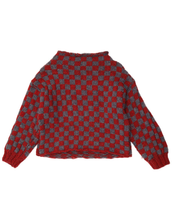 Maglione da donna vintage con scollo a barca UK 14 Borgogna medio geometrico
