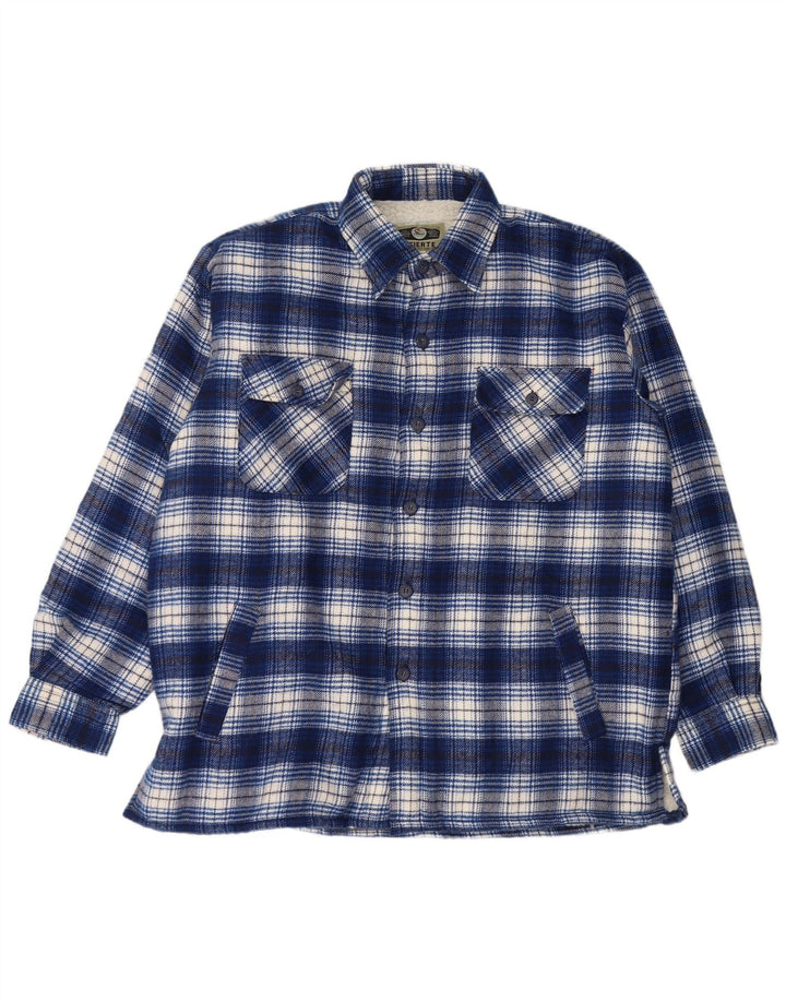Camicia da uomo vintage in flanella da boscaiolo, grande acrilico a quadri blu