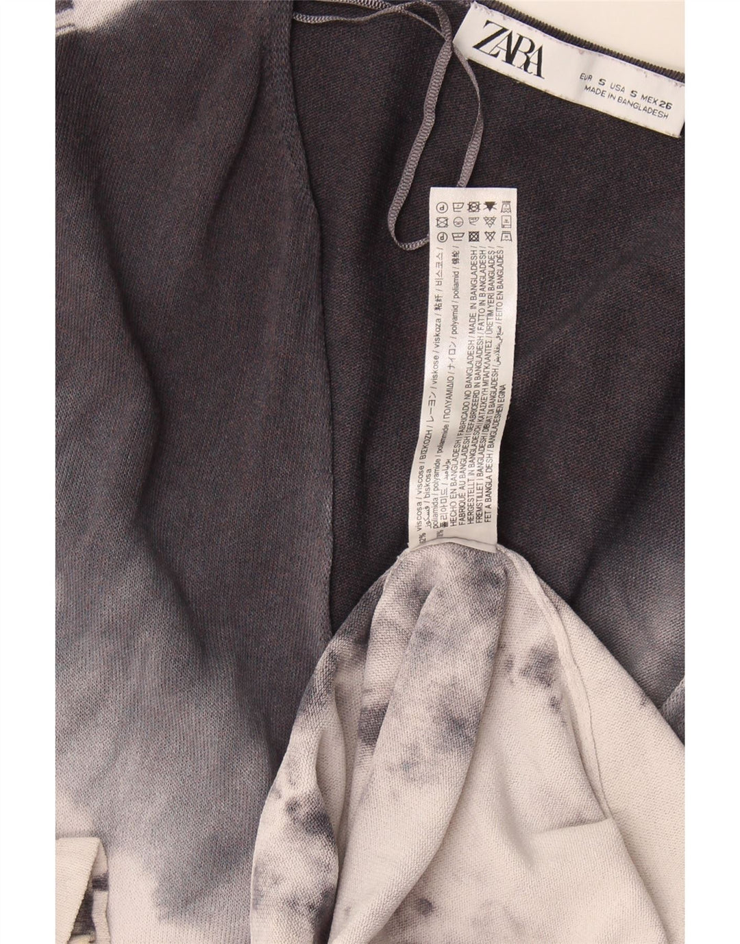 Abito lungo oversize da donna Zara UK 10 piccolo in viscosa tie-dye grigia