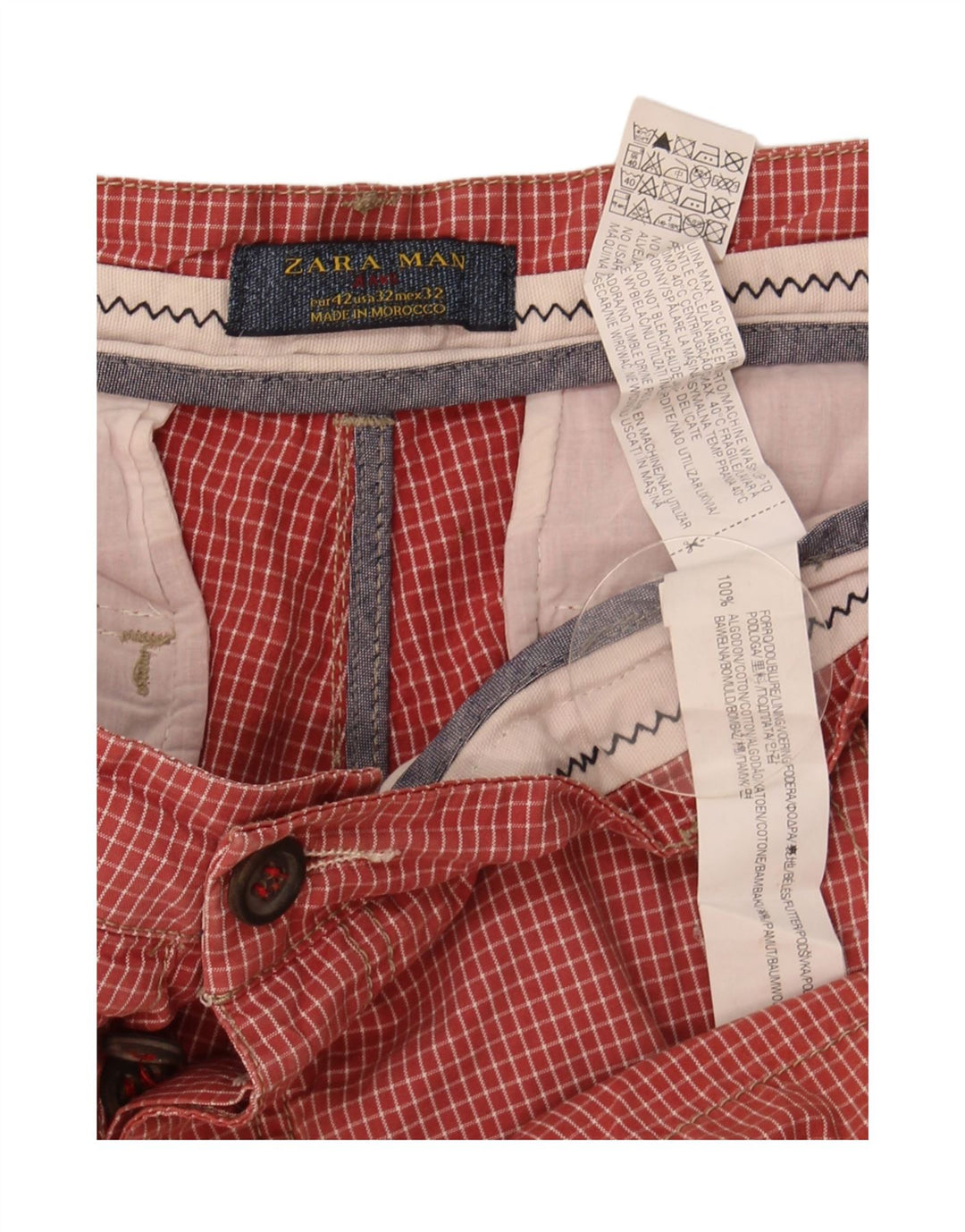Pantaloncini chino da uomo Zara EU 42 Large W32 cotone a quadri rossi