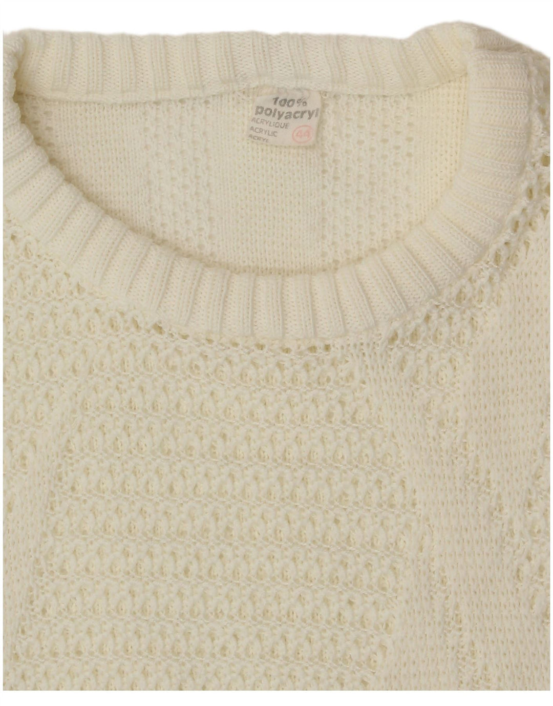 Maglione maglione girocollo da donna VINTAGE IT 44 Acrilico bianco sporco medio