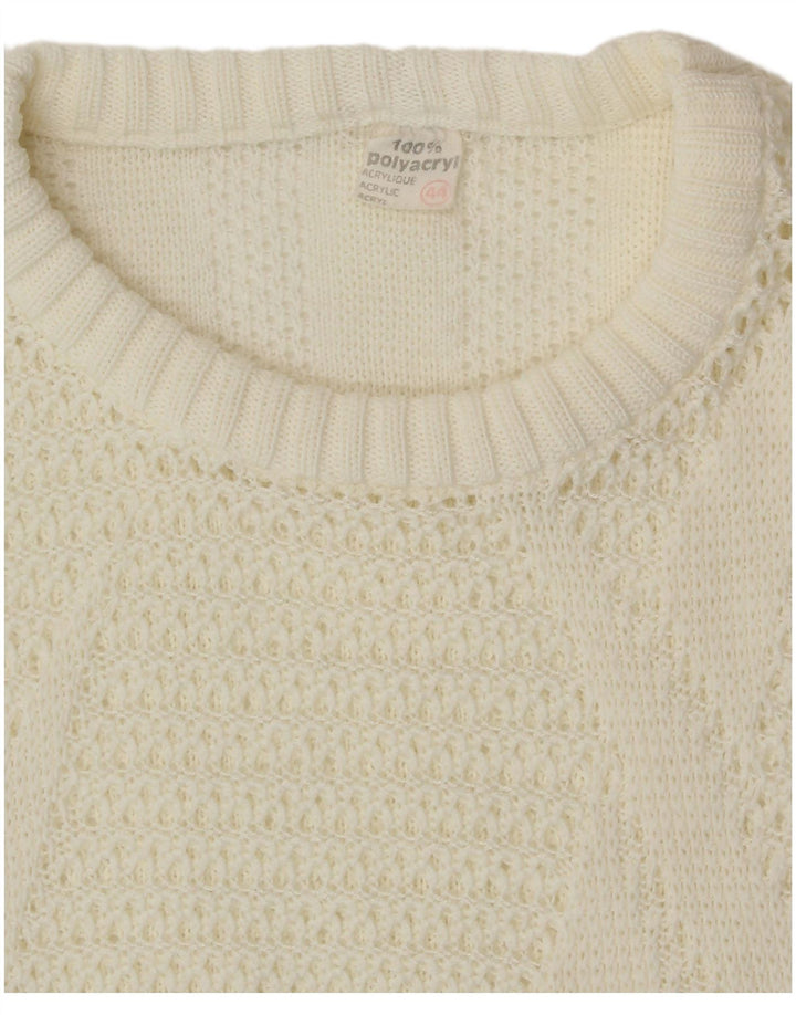 Maglione maglione girocollo da donna VINTAGE IT 44 Acrilico bianco sporco medio