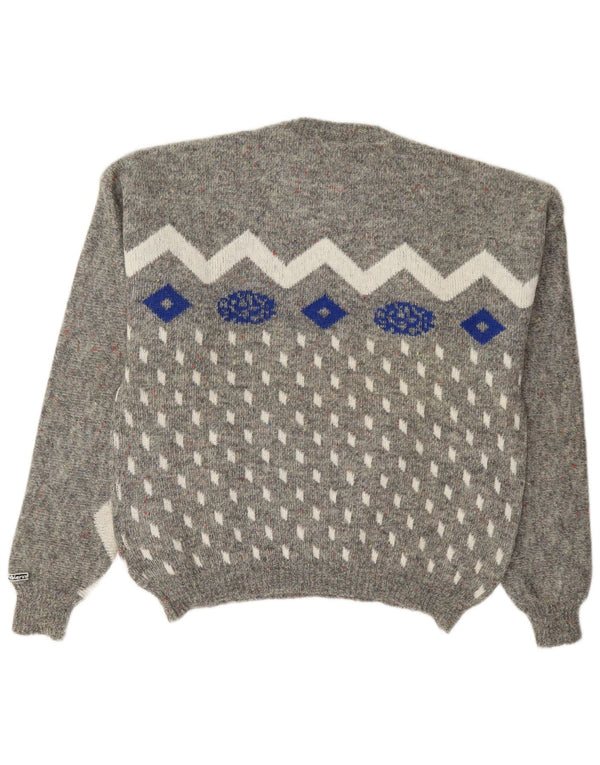 Vintage Womens Crew Neck Jumper Sweater IT 54 3XL Grey Geometric