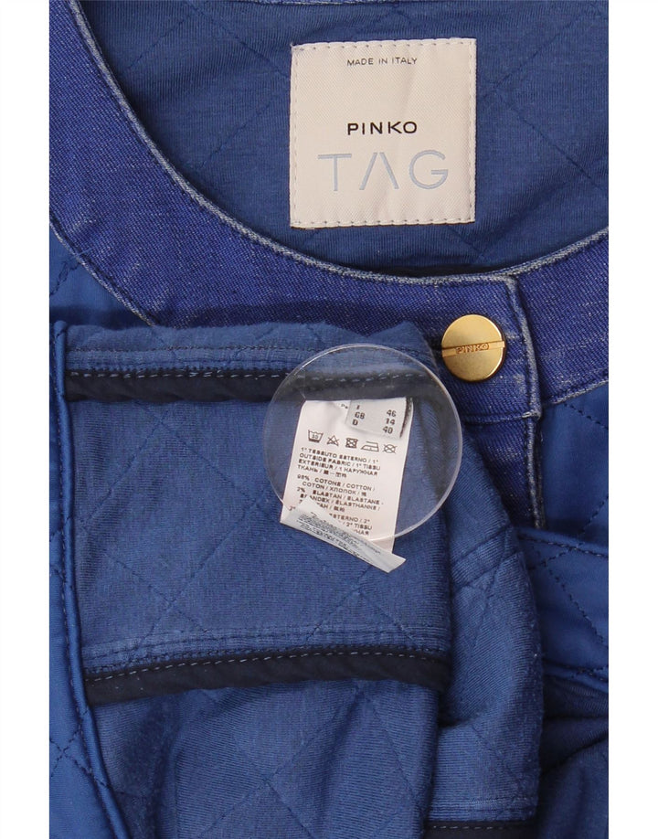 PINKO Womens Crop Quilted Jacket UK 14 Medium Blue Cotton Vintage Pinko and Second-Hand Pinko from Messina Hembry 