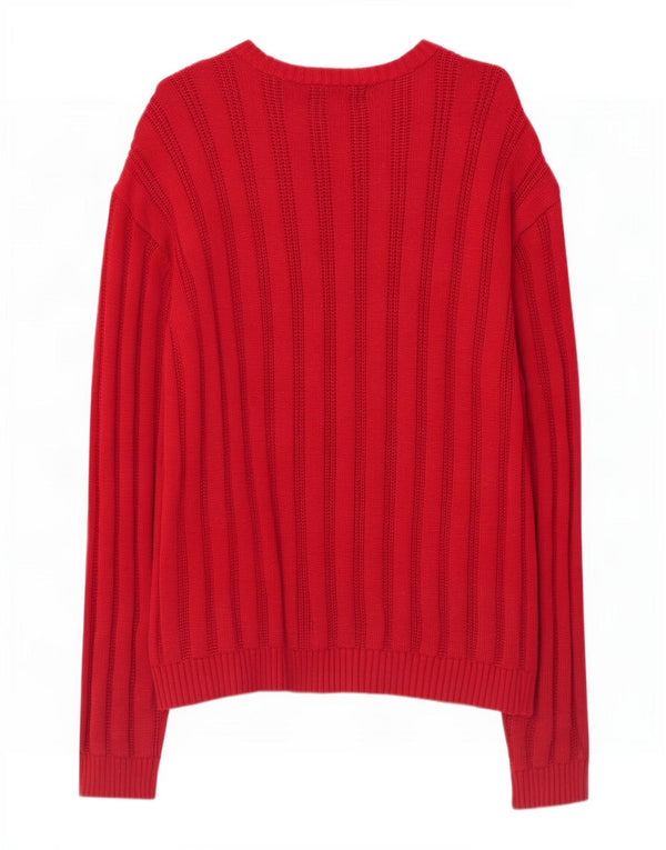Chaps Mens Boat Neck Jumper Sweater Large Red Striped Cotton