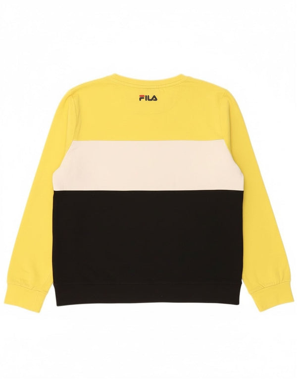 Fila Felpa con grafica da donna Maglione UK 16 Large Giallo Colorblock Cotone