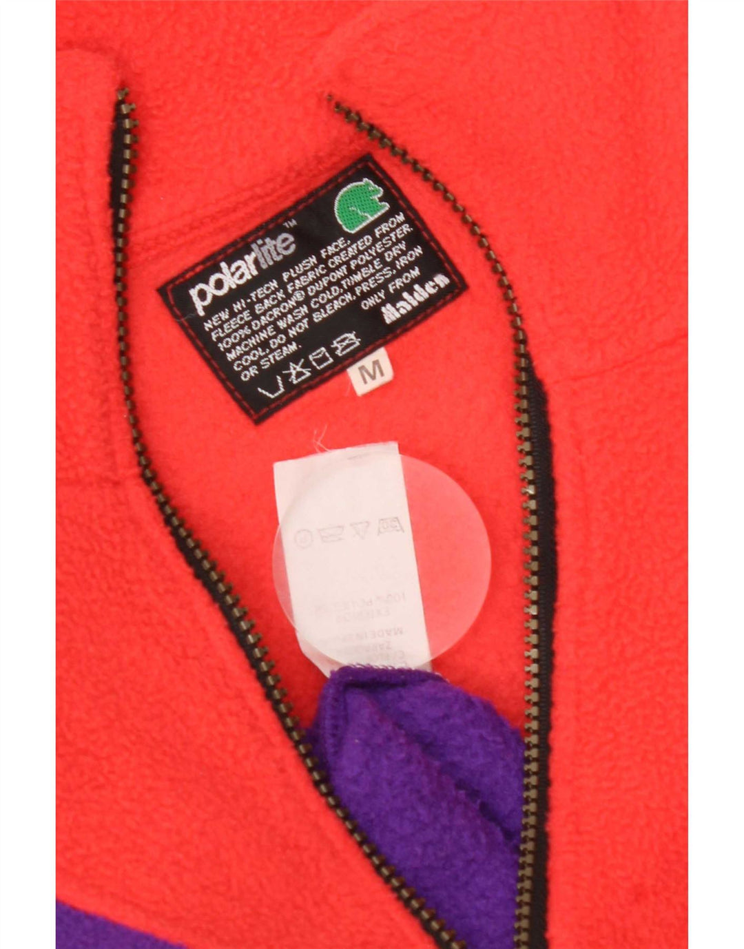 Maglione in pile da uomo vintage con zip e collo in poliestere color block arancione medio