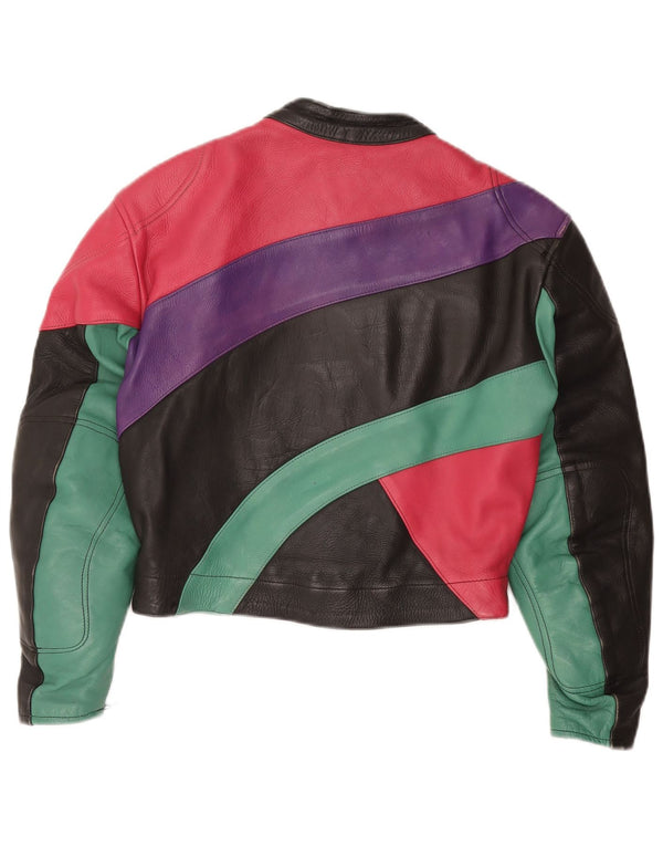 ROLEFF Giacca corta da donna UK 14 Grande moto in pelle nera color block