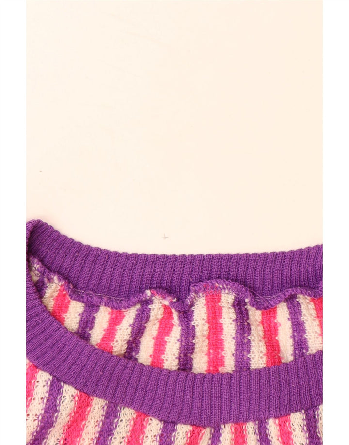 Maglione maglione con scollo a barca da donna VINTAGE UK 14 grandi strisce multicolori