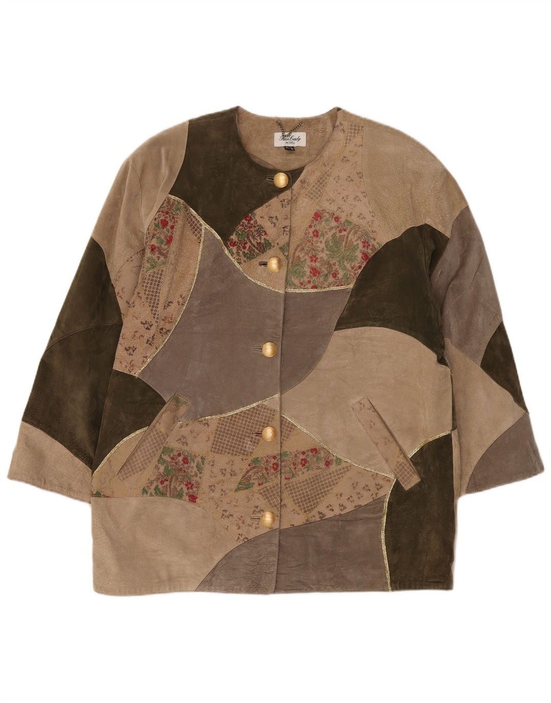 Soprabito oversize da donna Fair Lady UK 16 Grande pelle patchwork beige