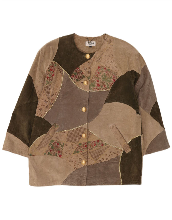 Soprabito oversize da donna Fair Lady UK 16 Grande pelle patchwork beige