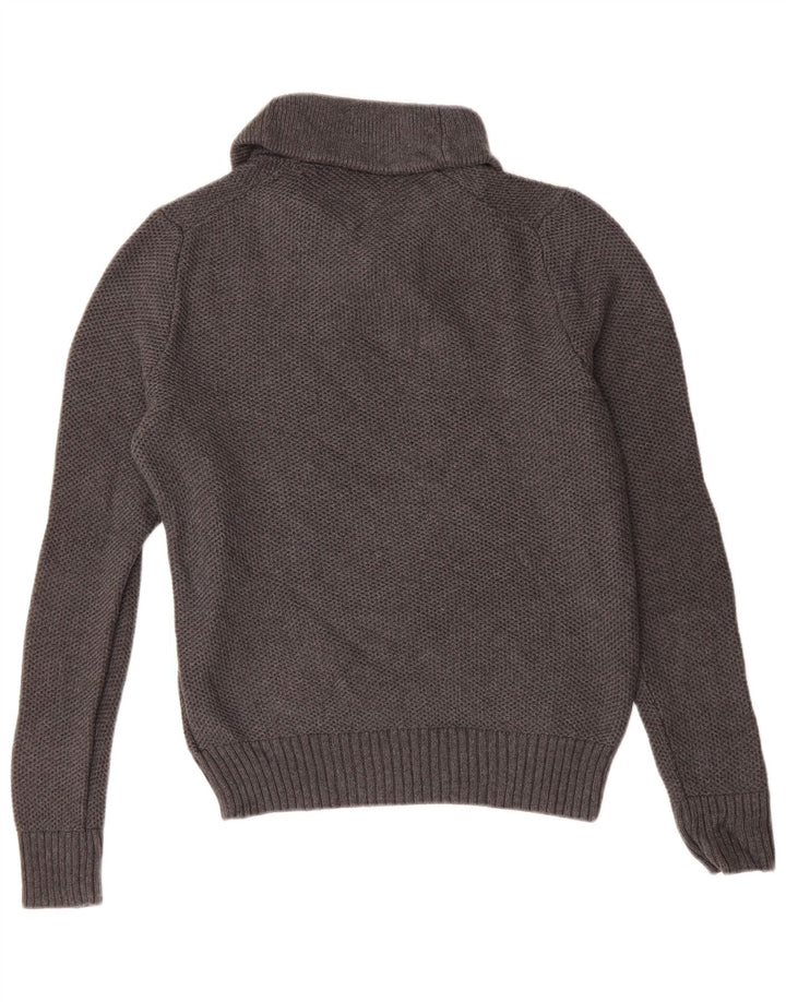 TOMMY HILFIGER Mens Shawl Neck Jumper Sweater Small Grey Cotton