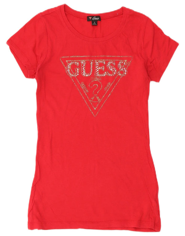 T-shirt grafica da donna Guess UK 6 XS rossa in cotone