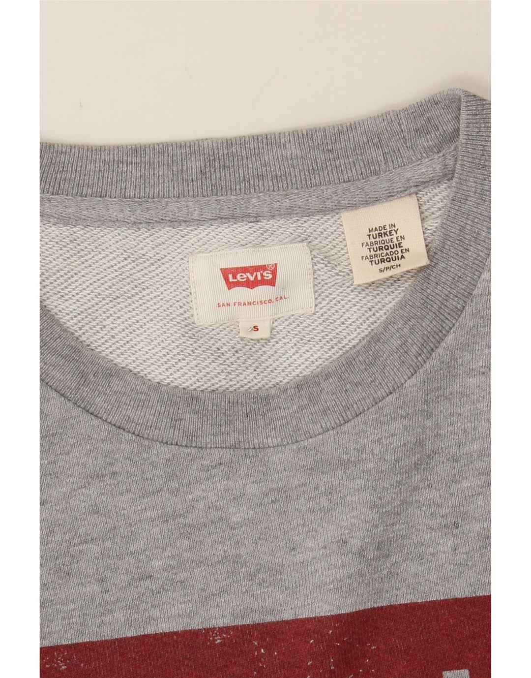 LEVI'S Mens Graphic Sweatshirt Jumper Small Grey Cotton Vintage Levi's and Second-Hand Levi's from Messina Hembry 