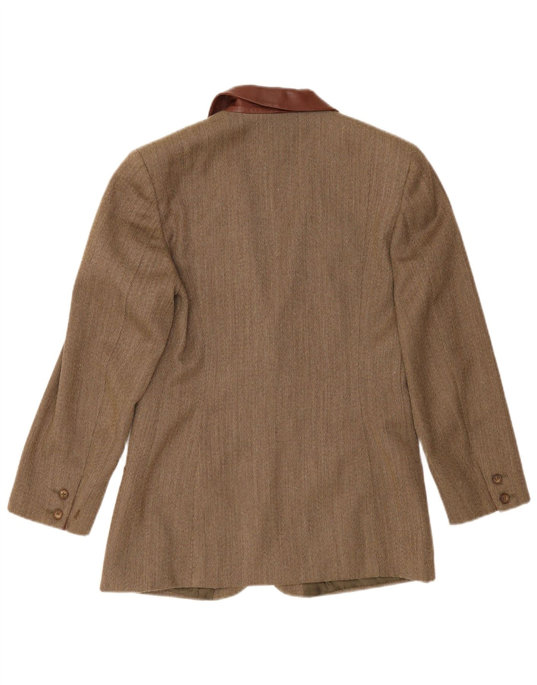 Giacca blazer vintage da donna a 2 bottoni UK 14 media kaki a spina di pesce