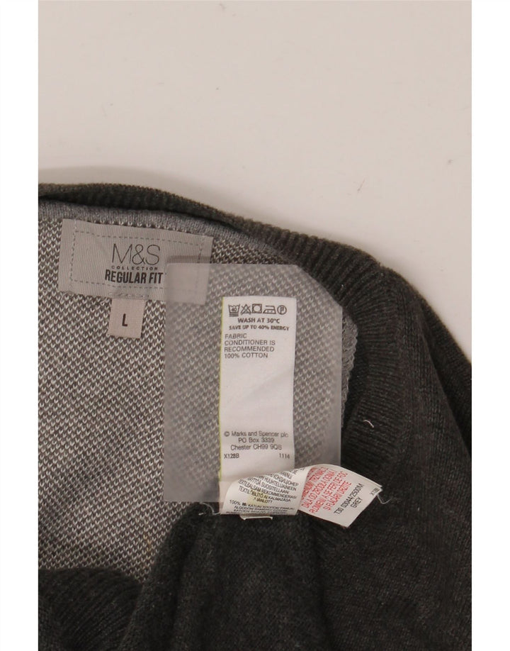 Maglione da uomo Marks & Spencer vestibilità regolare con scollo a V, grande cotone grigio