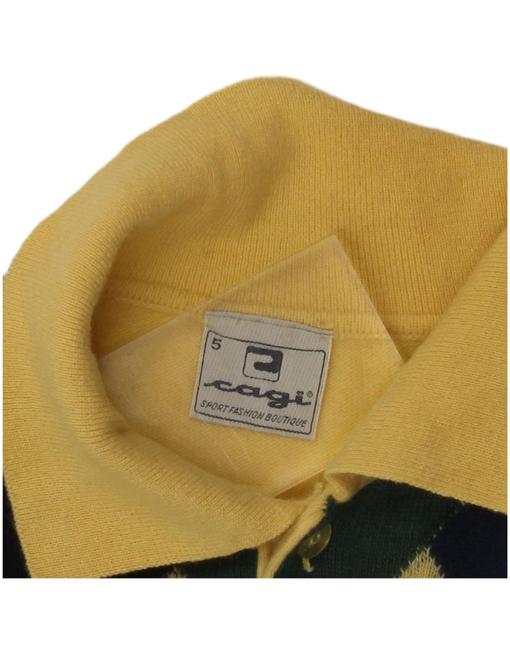 CAGI Mens Polo Neck Jumper Sweater Medium Yellow Argyle/Diamond Wool
