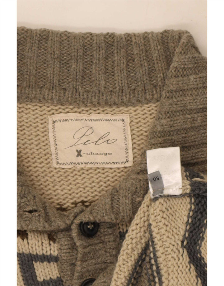Maglione vintage da uomo con collo a bottoni IT 50 Grigio medio Fair Isle