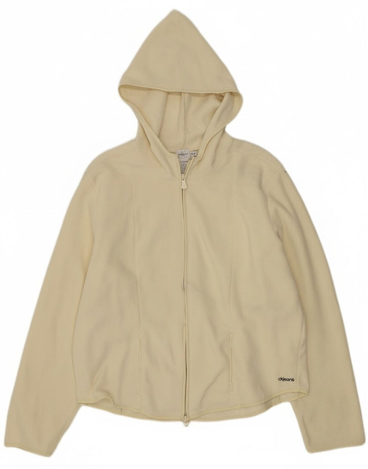 Giacca in pile con cappuccio da donna Calvin Klein Jeans UK 18 XL poliestere bianco sporco