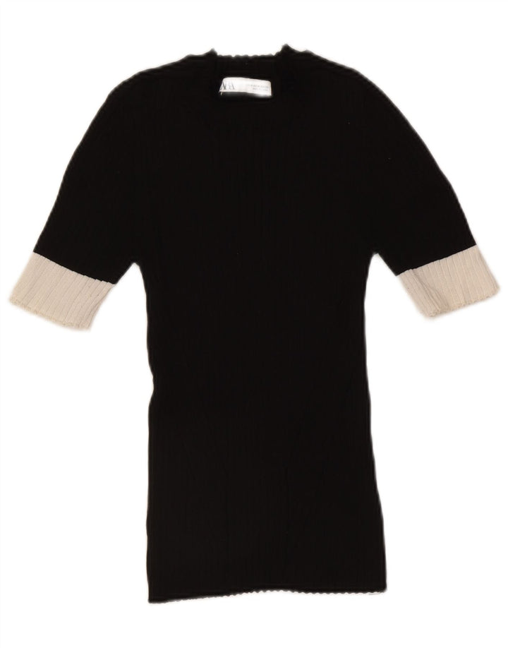 Maglione maglione girocollo da donna Zara UK 12 blocco colore nero medio