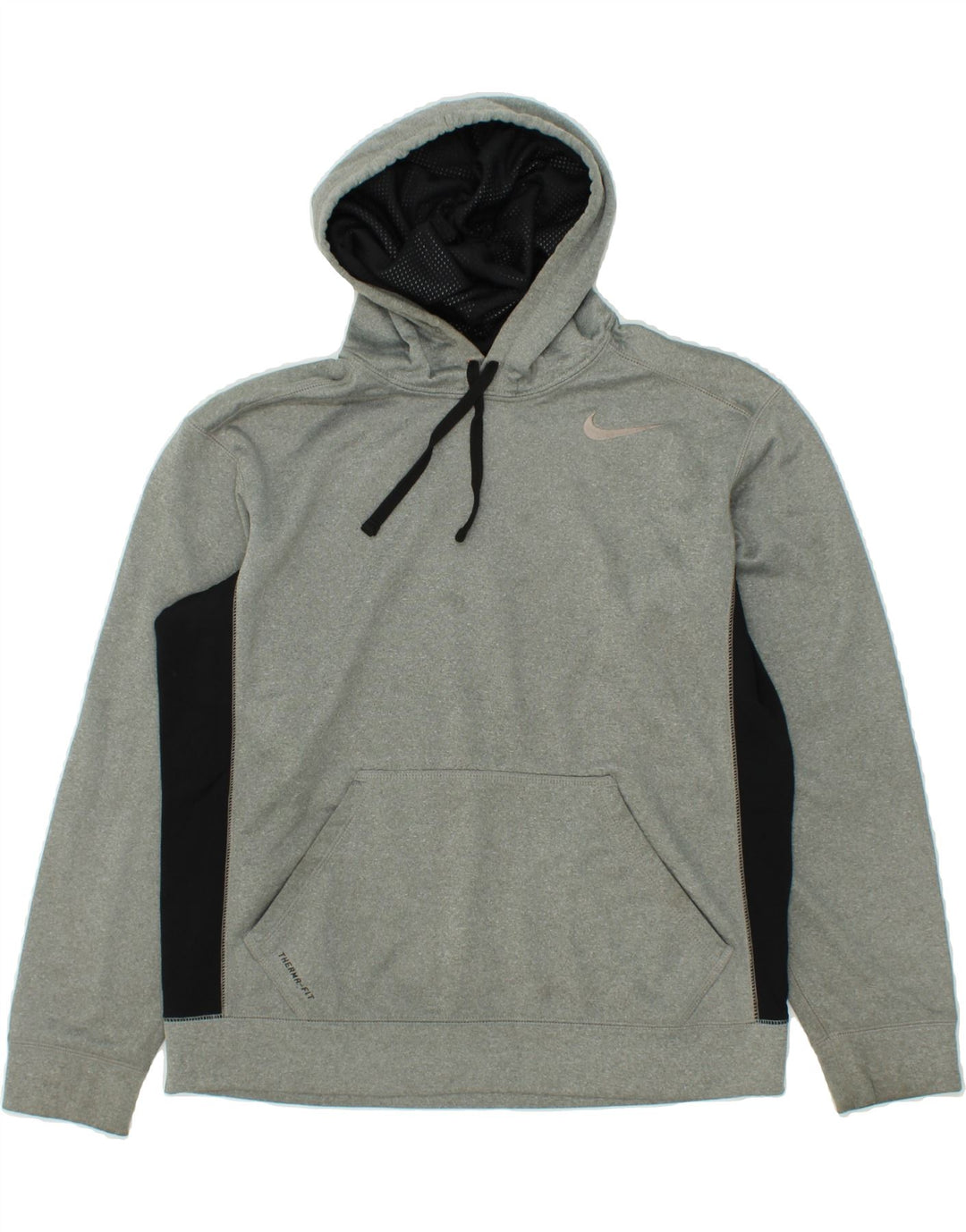 NIKE Mens Therma-Fit Hoodie Jumper Medium Grey Colourblock Polyester Vintage Nike and Second-Hand Nike from Messina Hembry 